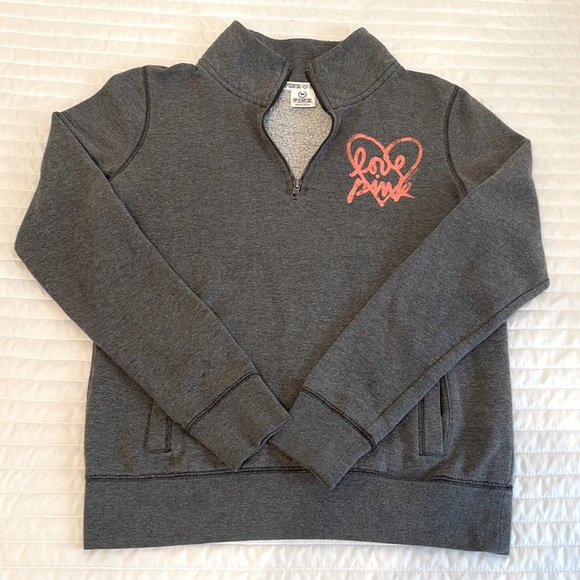 VS PINK 1/4 Zip Sweatshirt in Grey with Coral Detail - Size S - Picture 1 of 5